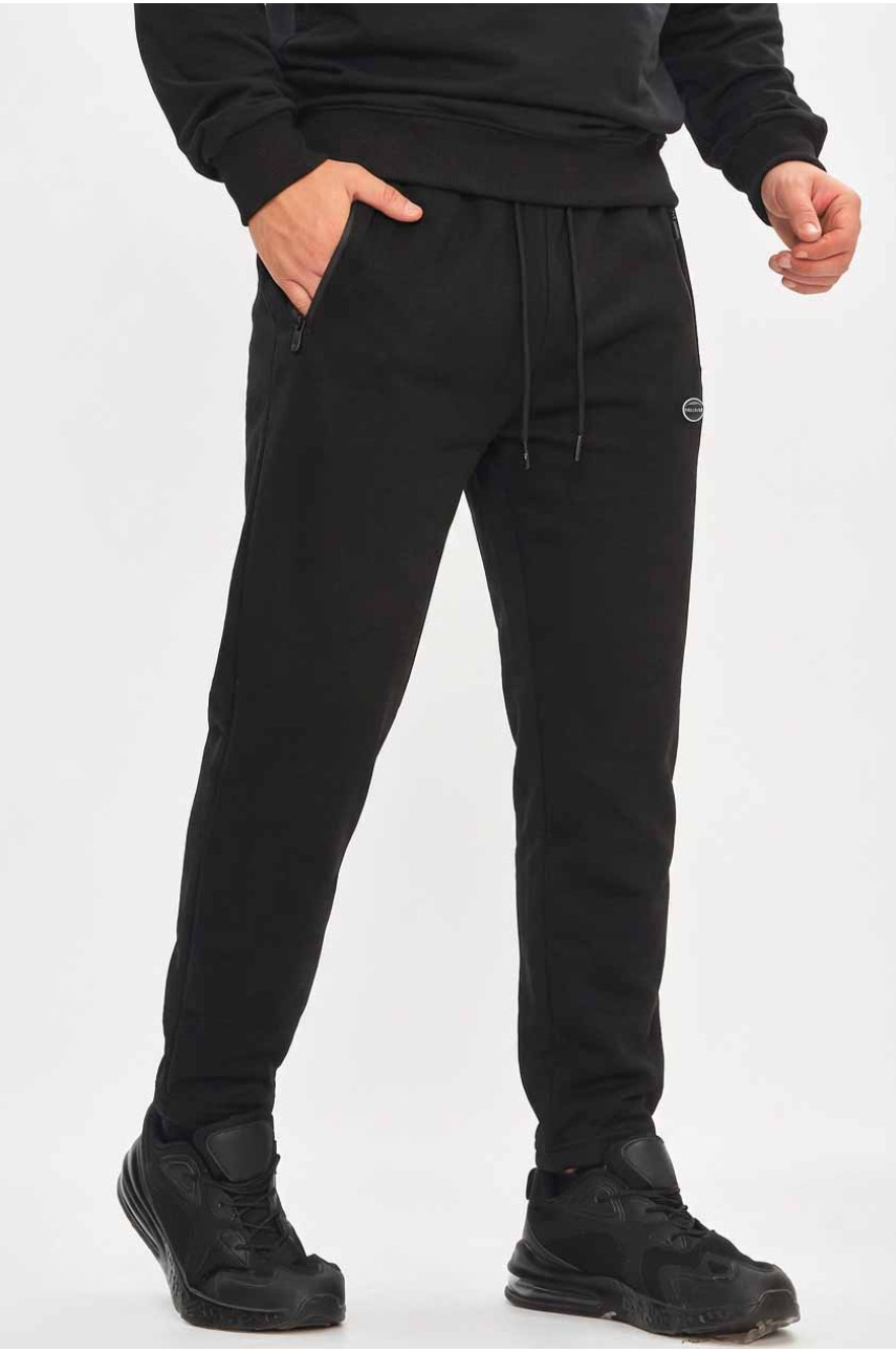 Спортивные штаны мужские на флисе черного цвета А924-13 209576