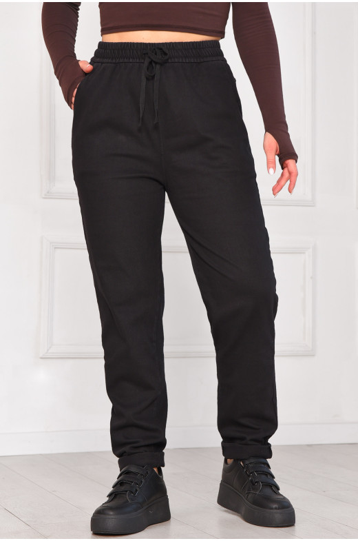 Спортивные штаны женские на флисе черного цвета 209579