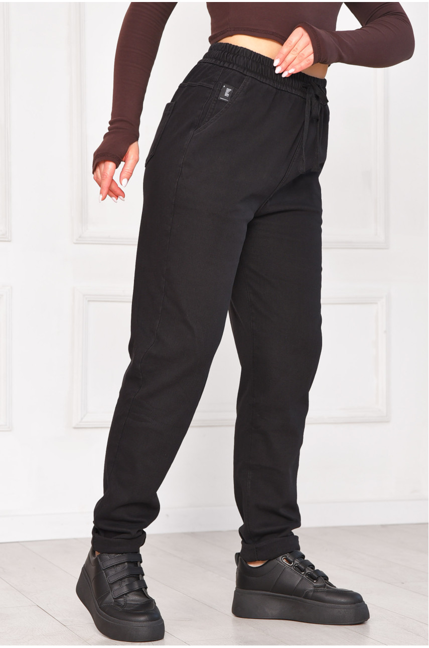 Спортивные штаны женские на флисе черного цвета 209579