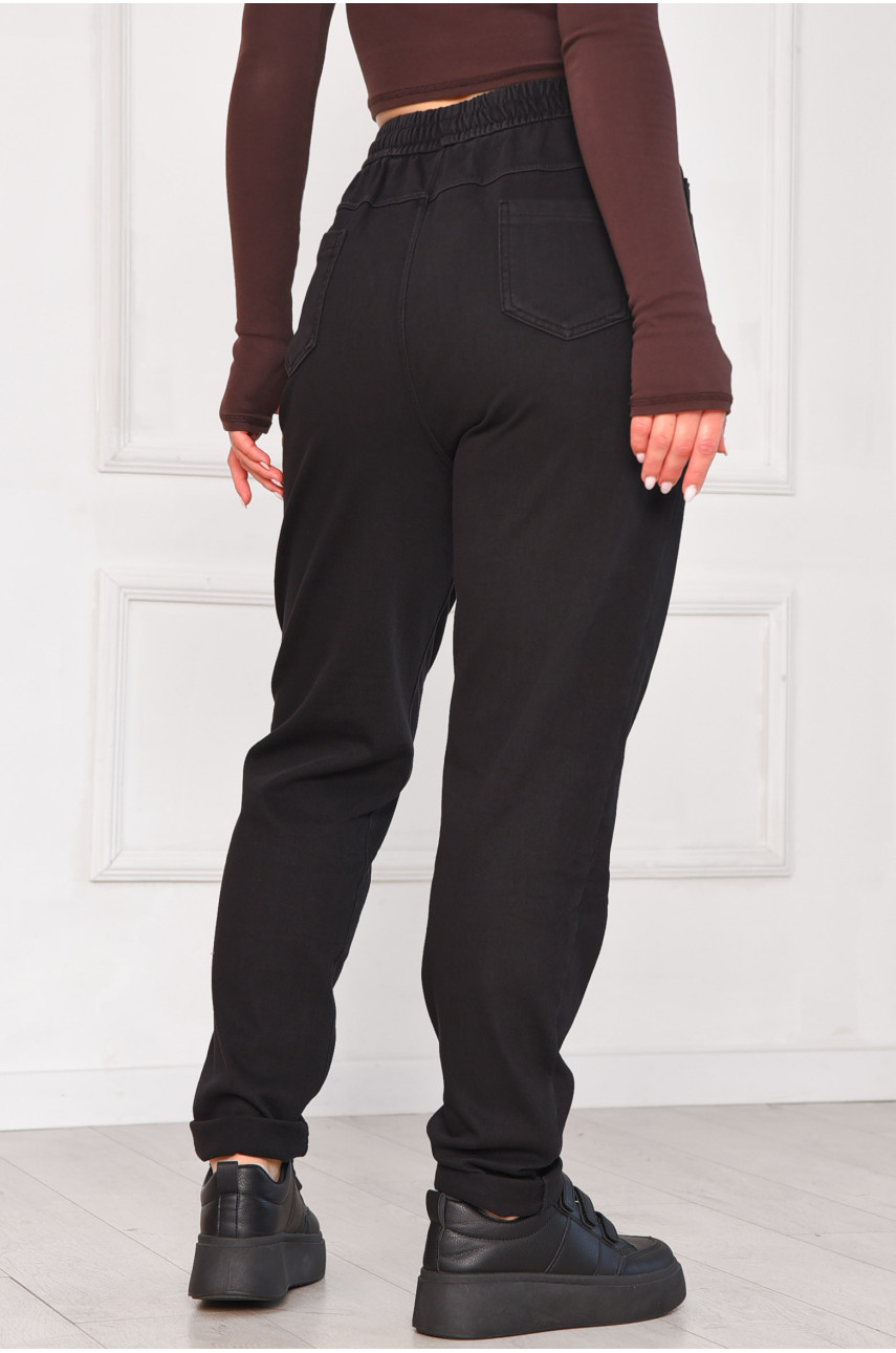 Спортивные штаны женские на флисе черного цвета 209579 Спортивные штаны женские на флисе черного цвета 209579