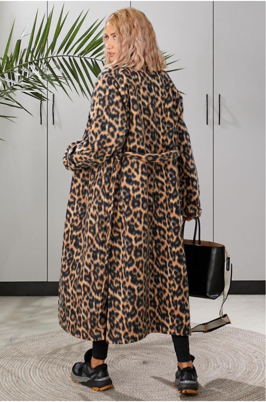 Пальто женское черного цвета с леопардовым принтом 134 209598 Пальто женское черного цвета с леопардовым принтом 134 209598