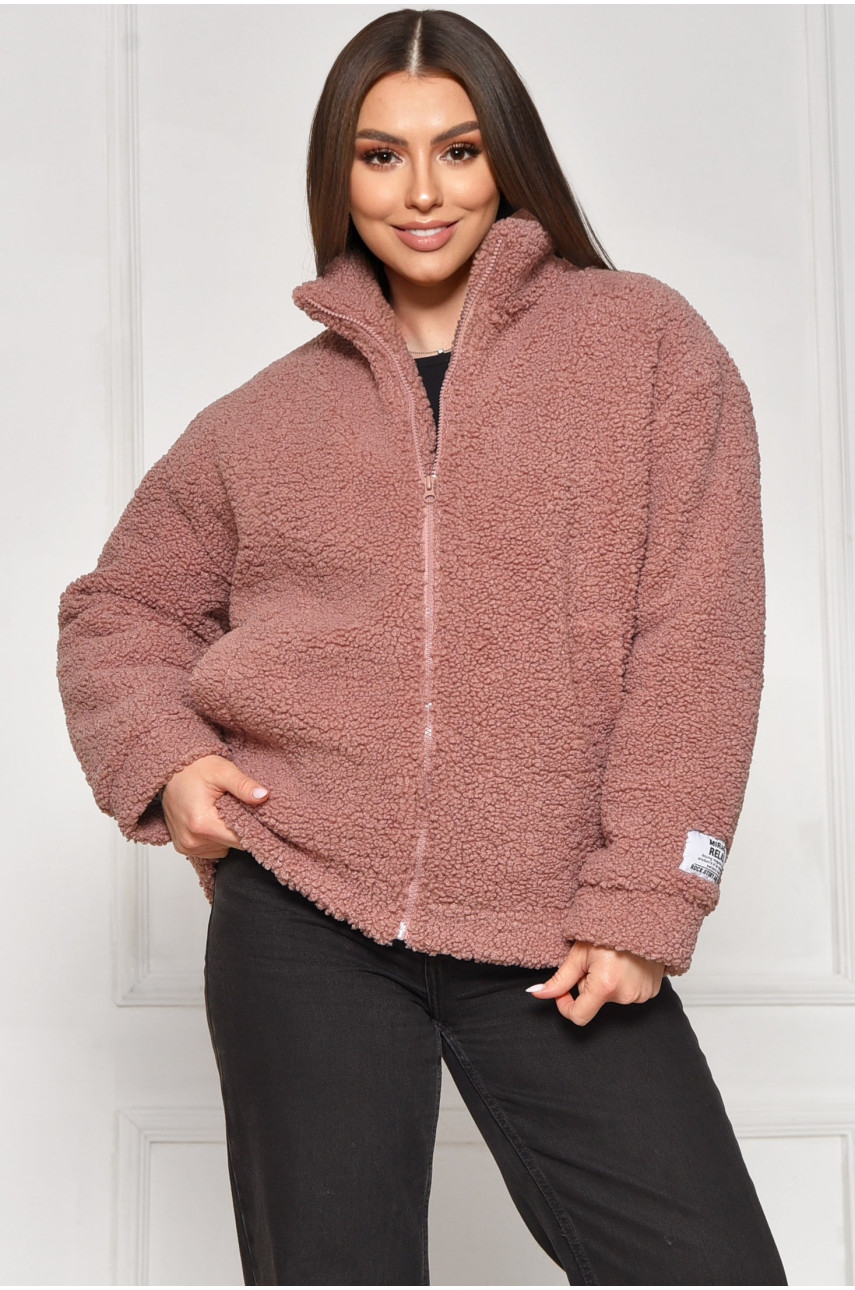 Куртка женская тедди демисезонная розового цвета 129 209599