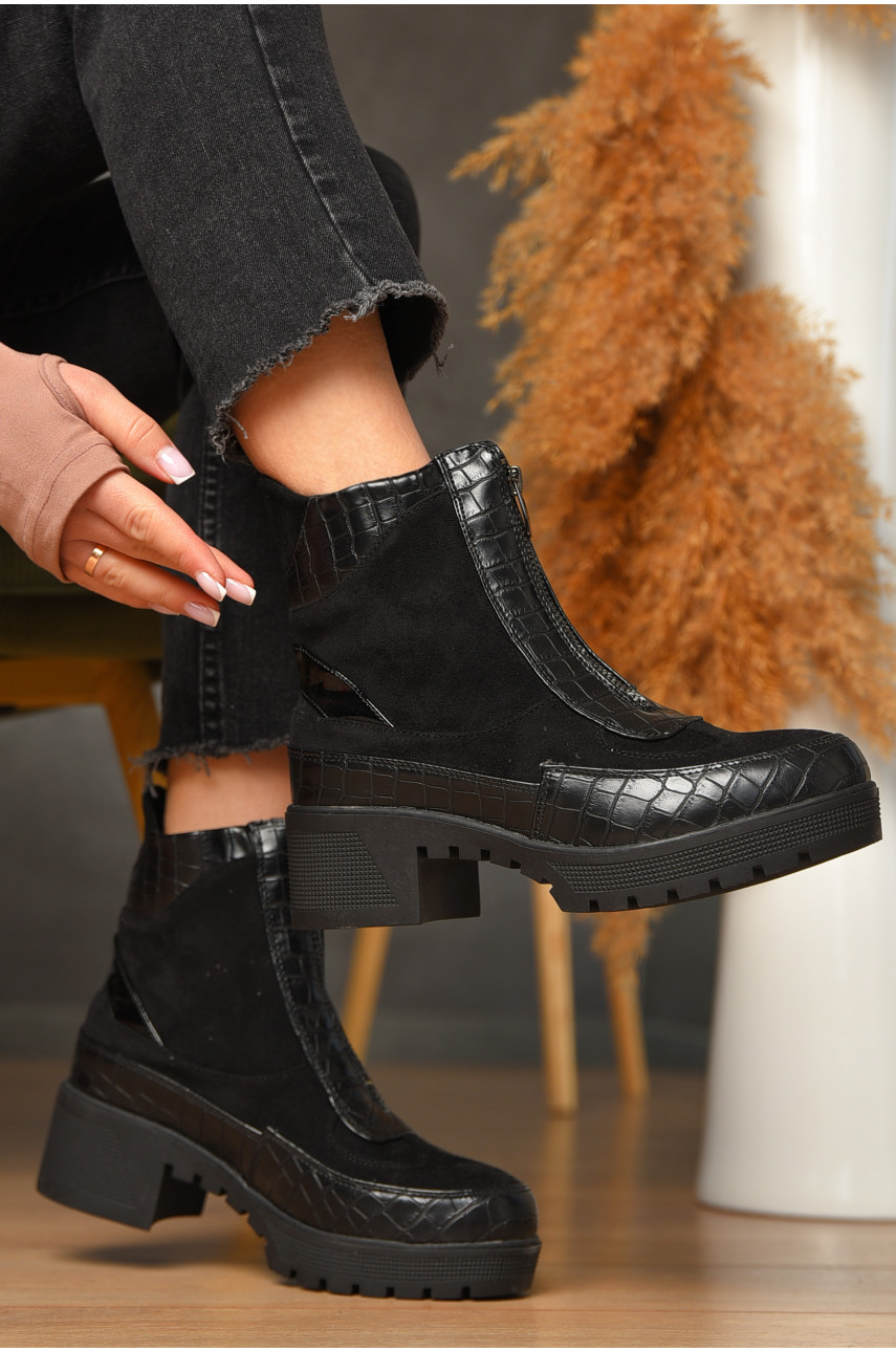 Черевики жіночі демісезонні чорного кольору на флісі 2038-1 209602