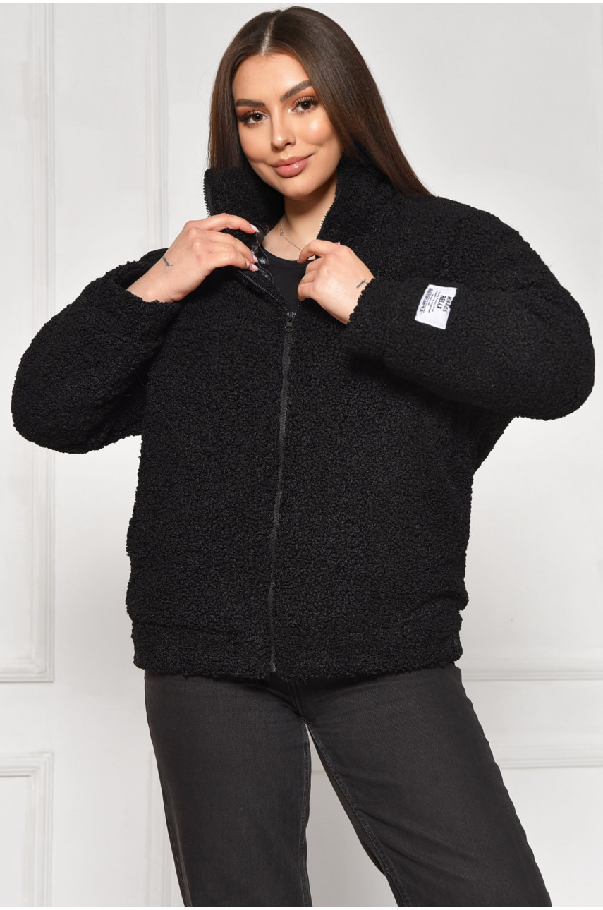 Куртка женская тедди демисезонная черного цвета 129 209605