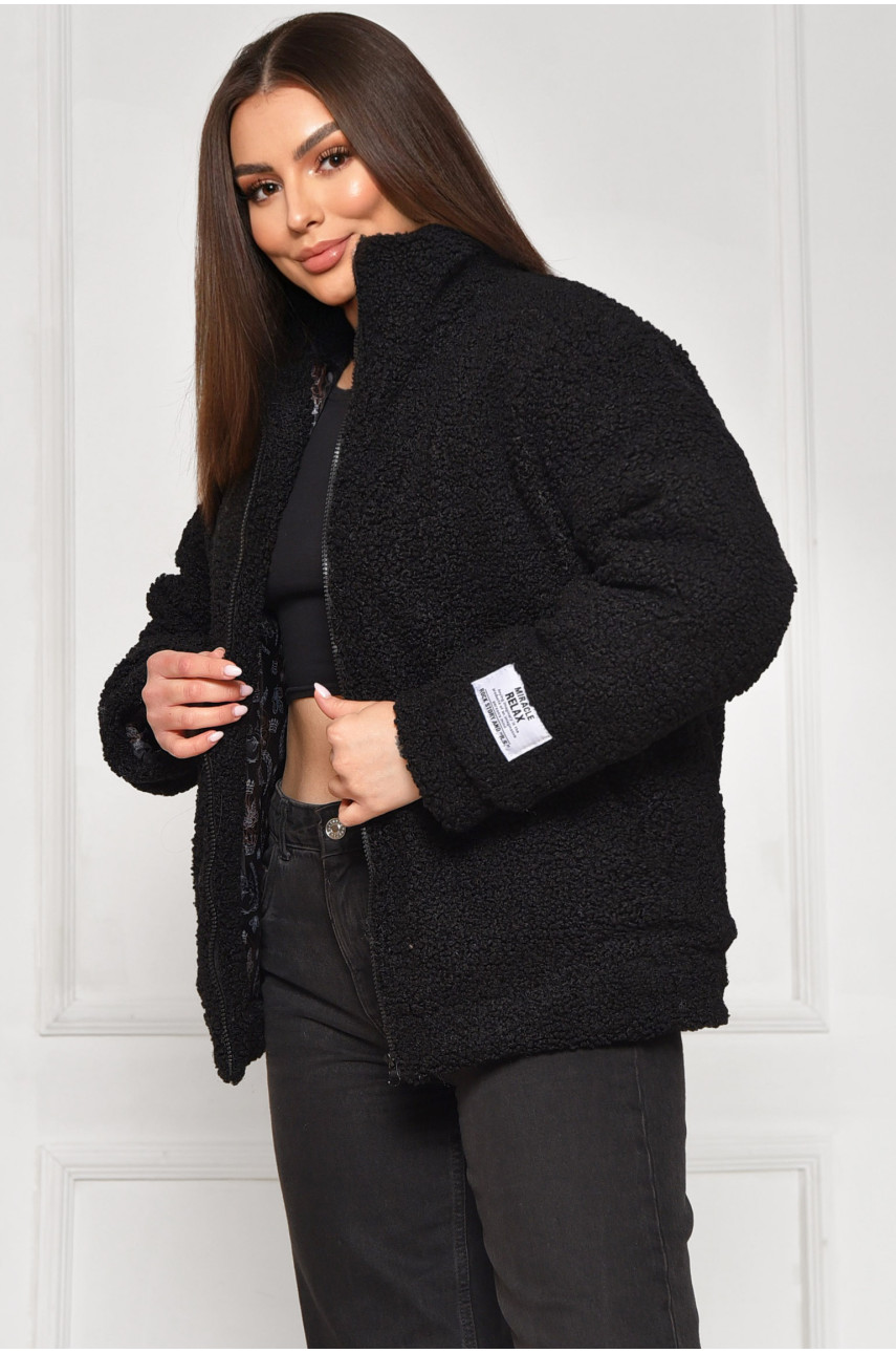 Куртка женская тедди демисезонная черного цвета 129 209605