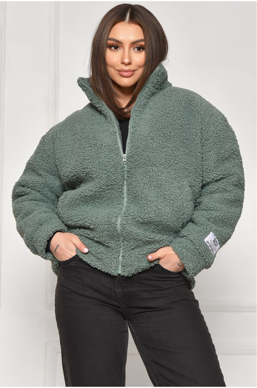 Куртка жіноча тедді демісезонна зеленого кольору 129 209606
