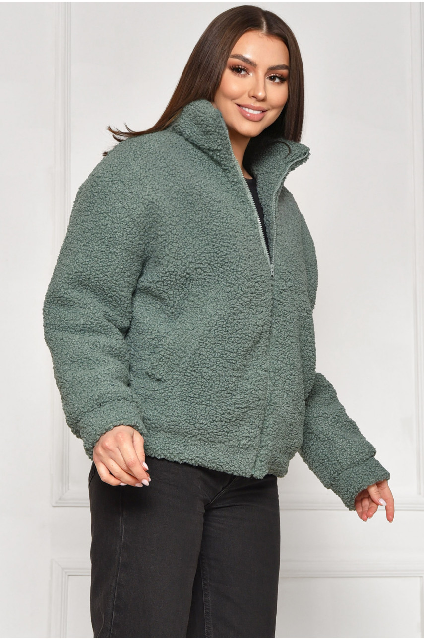 Куртка жіноча тедді демісезонна зеленого кольору 129 209606