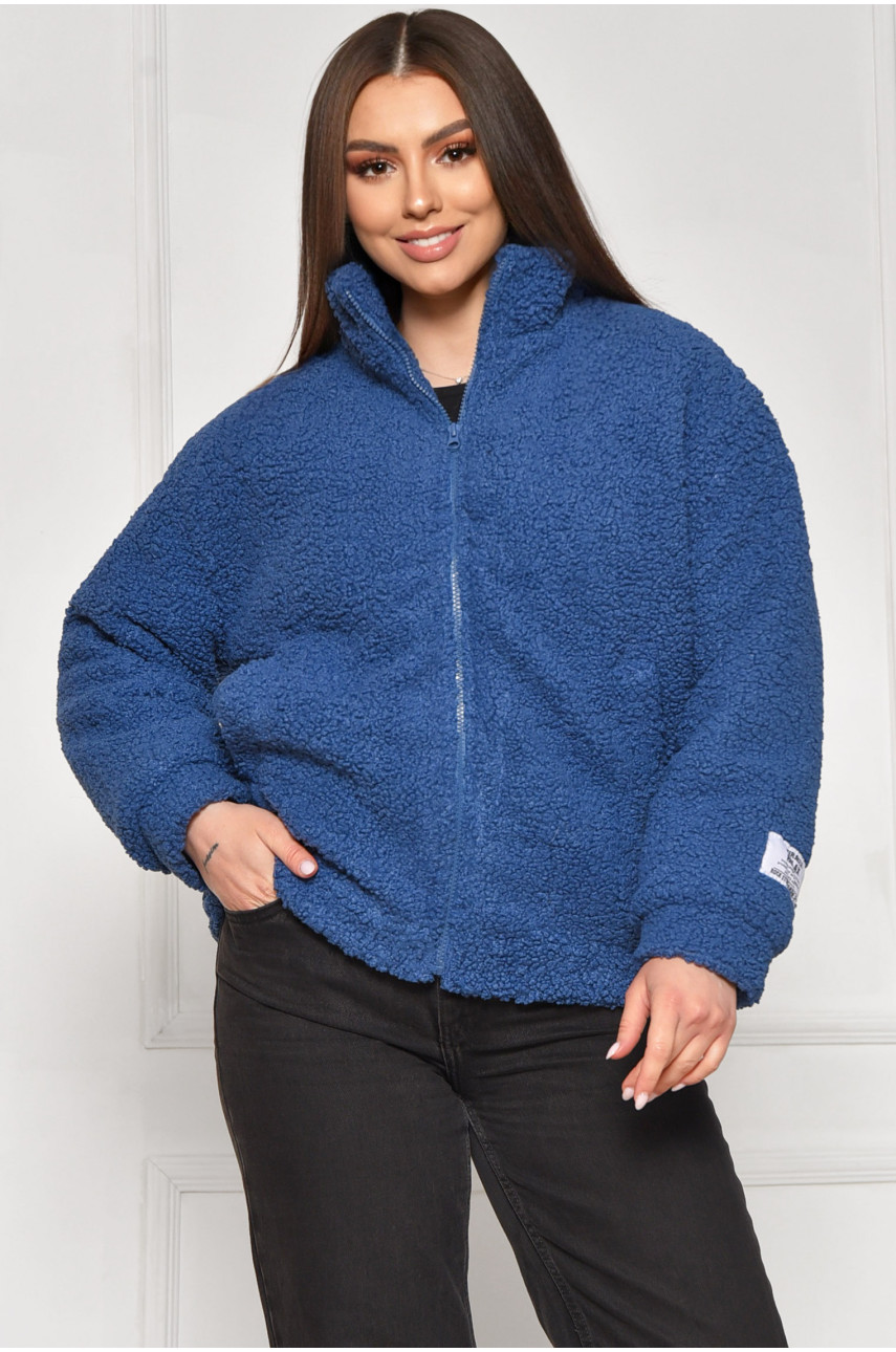 Куртка женская тедди демисезонная синего цвета 129 209607