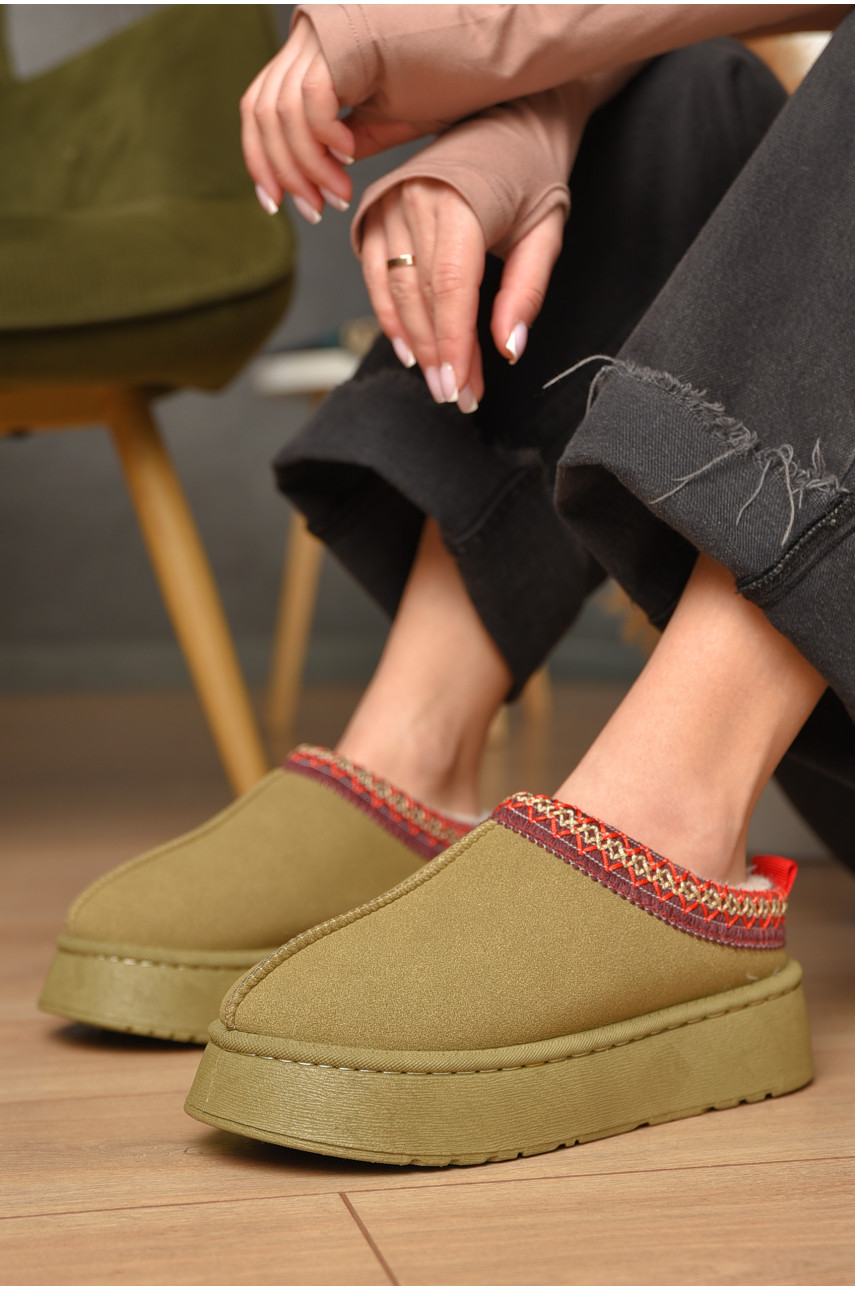 Угги без задника женские темно-бежевого цвета искуственная замша 02-3 209611