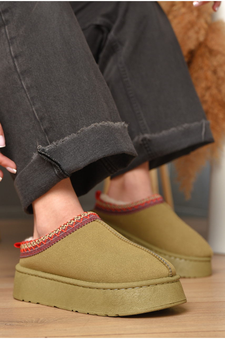 Угги без задника женские темно-бежевого цвета искуственная замша 02-3 209611