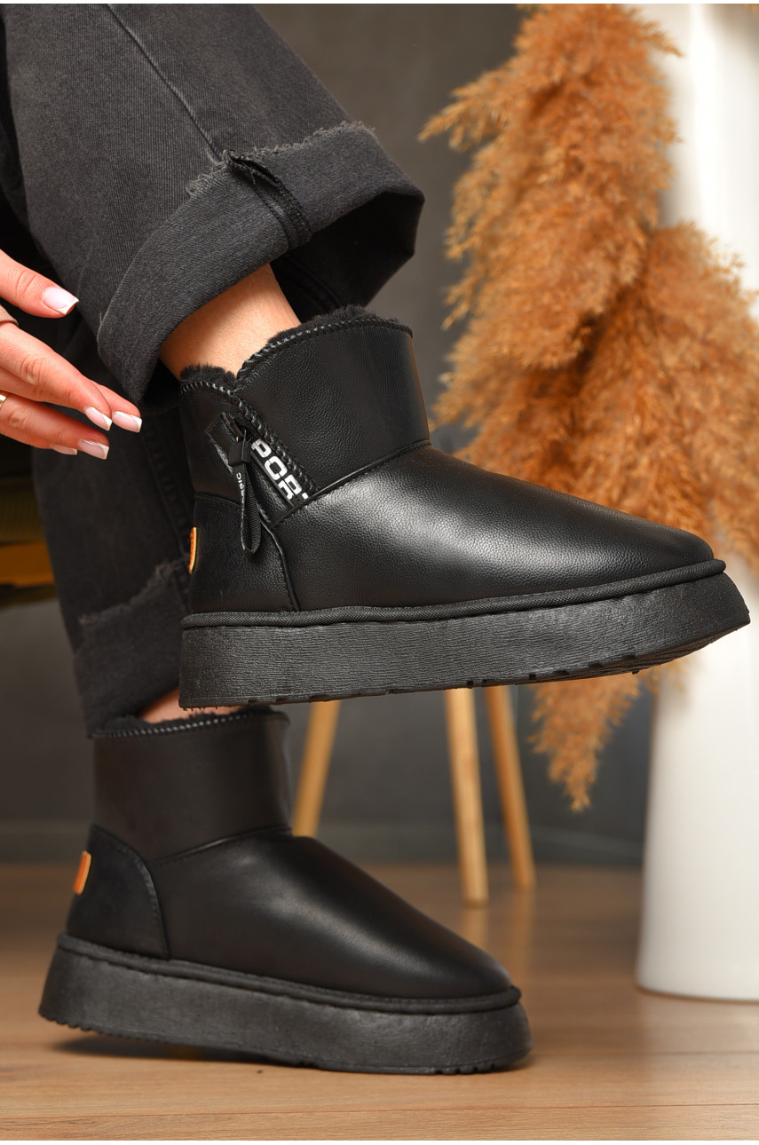 Угги женские черного цвета на меху искуственная кожа DG18-В 209616
