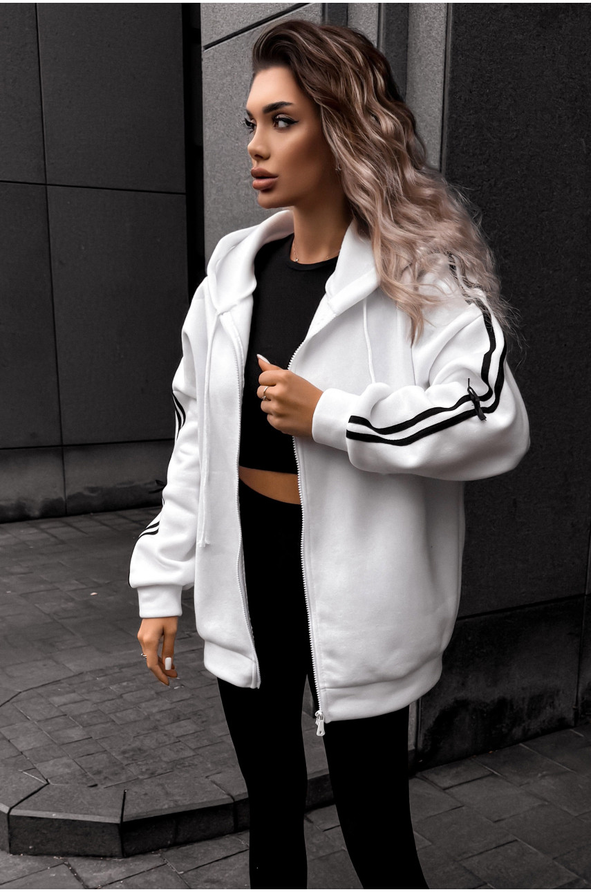 Худи женское полубатальное на флисе белого цвета 5008 209625