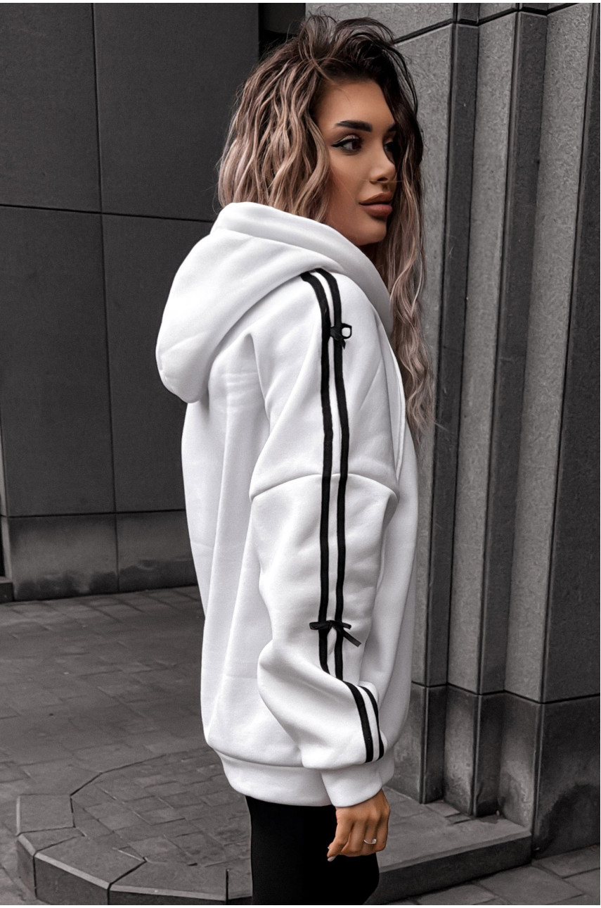 Худи женское полубатальное на флисе белого цвета 5008 209625