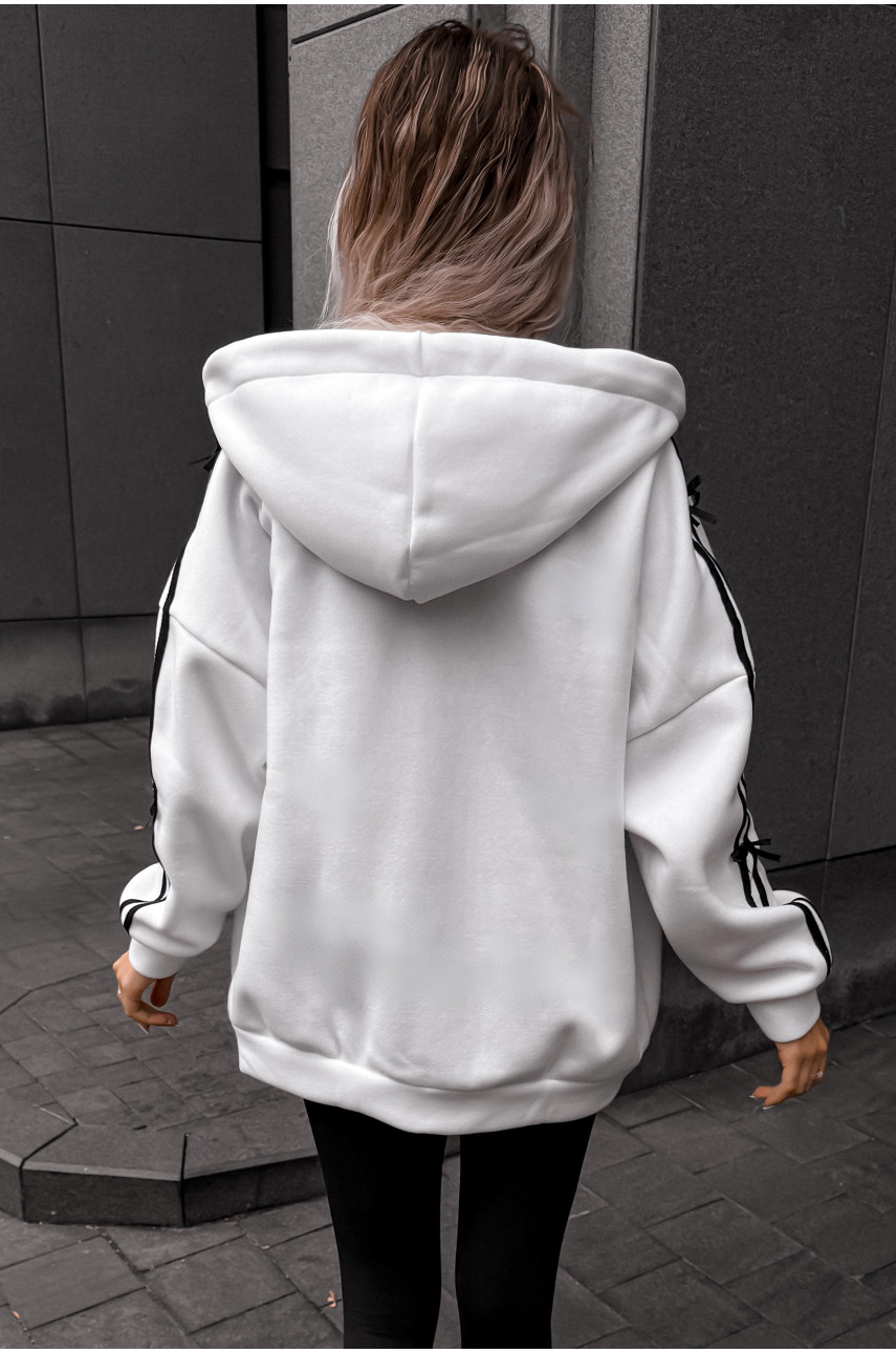 Худи женское полубатальное на флисе белого цвета 5008 209625 Худи женское полубатальное на флисе белого цвета 5008 209625