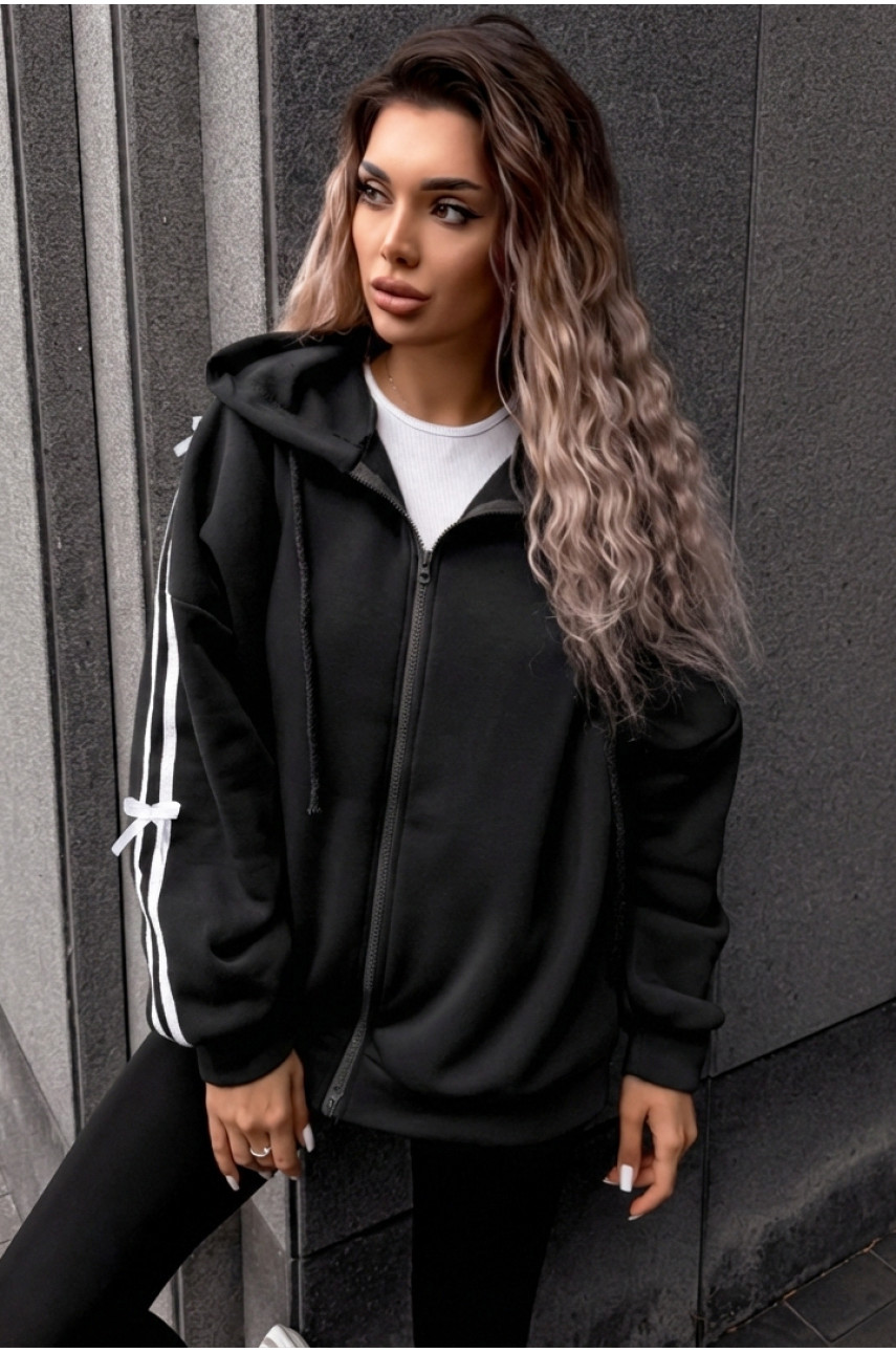 Худи женское полубатальное на флисе черного цвета 5008 209626