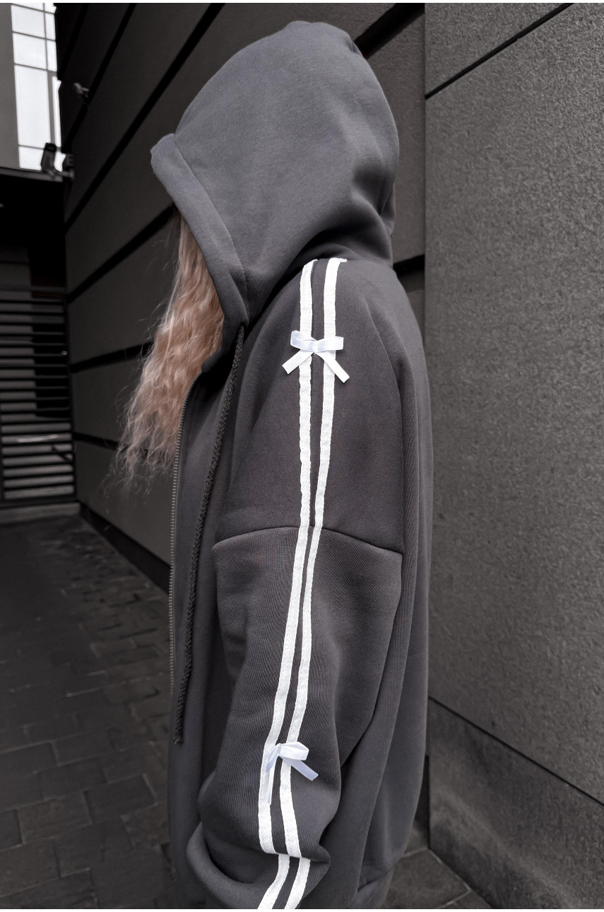 Худи женское полубатальное на флисе тёмно-серого цвета 5008 209627