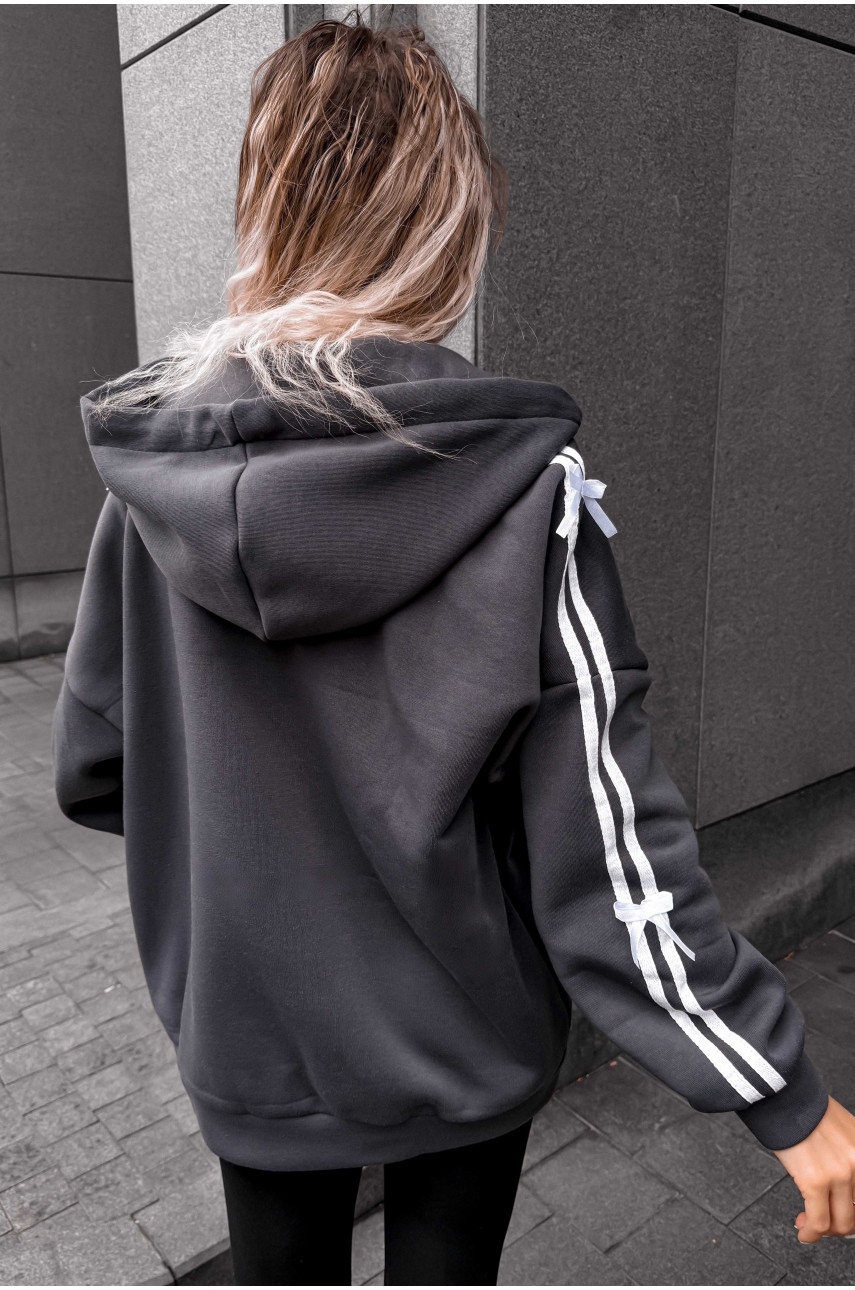 Худи женское полубатальное на флисе тёмно-серого цвета 5008 209627 Худи женское полубатальное на флисе тёмно-серого цвета 5008 209627