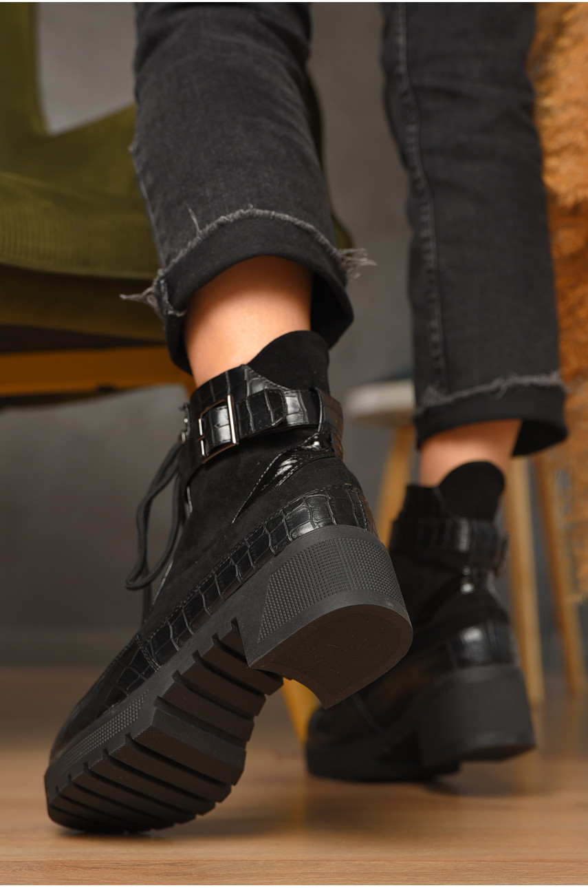 Черевики жіночі демісезонні чорного кольору на флісі 2039-1 209628 Черевики жіночі демісезонні чорного кольору на флісі 2039-1 209628