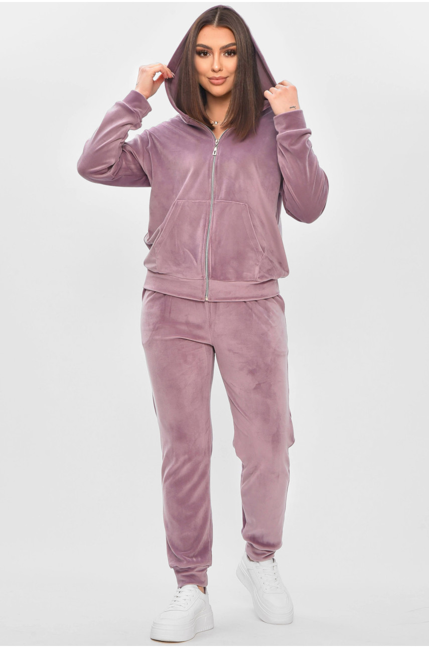 Спортивный костюм женский велюровый тёмно-сиреневого цвета 209629