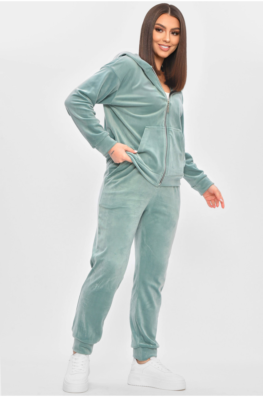 Спортивный костюм женский велюровый мятного цвета 209632