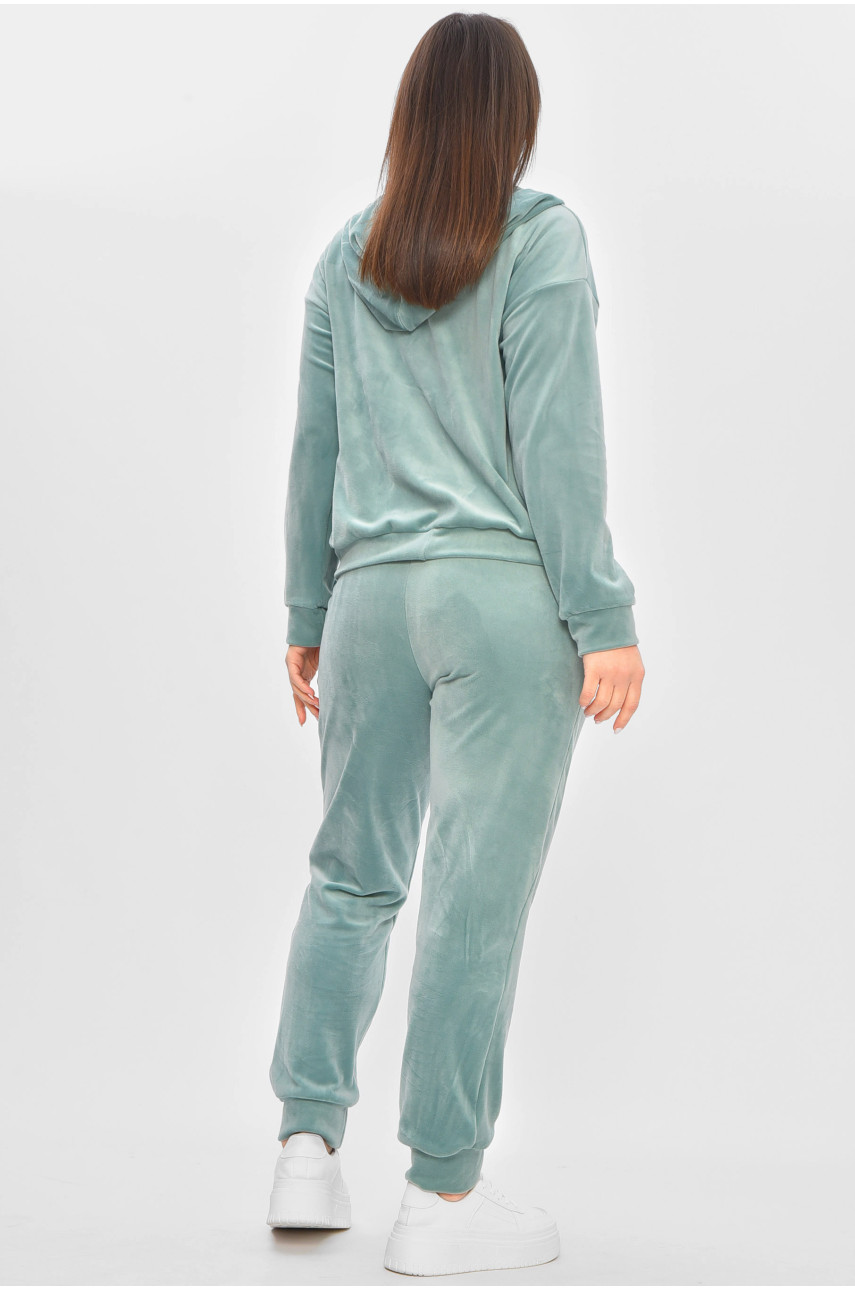 Спортивный костюм женский велюровый мятного цвета 209632 Спортивный костюм женский велюровый мятного цвета 209632