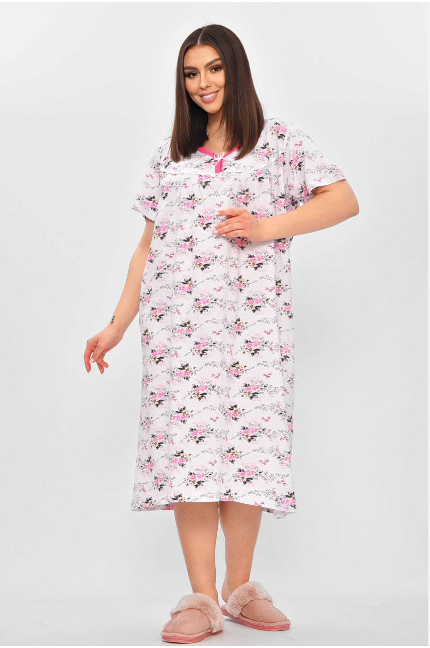 Нічна сорочка жіноча напівбатальна білого кольору з принтом 303 209642