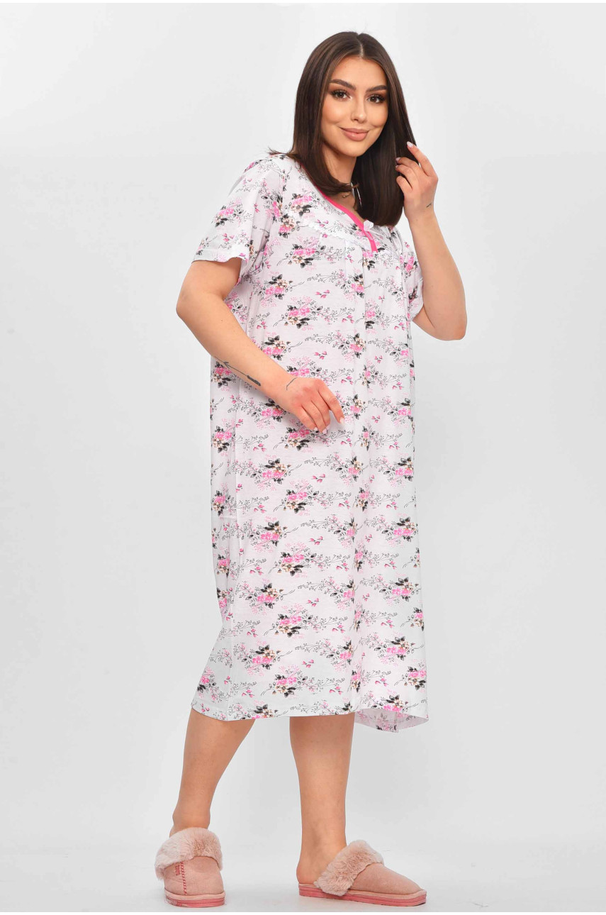 Нічна сорочка жіноча напівбатальна білого кольору з принтом 303 209642