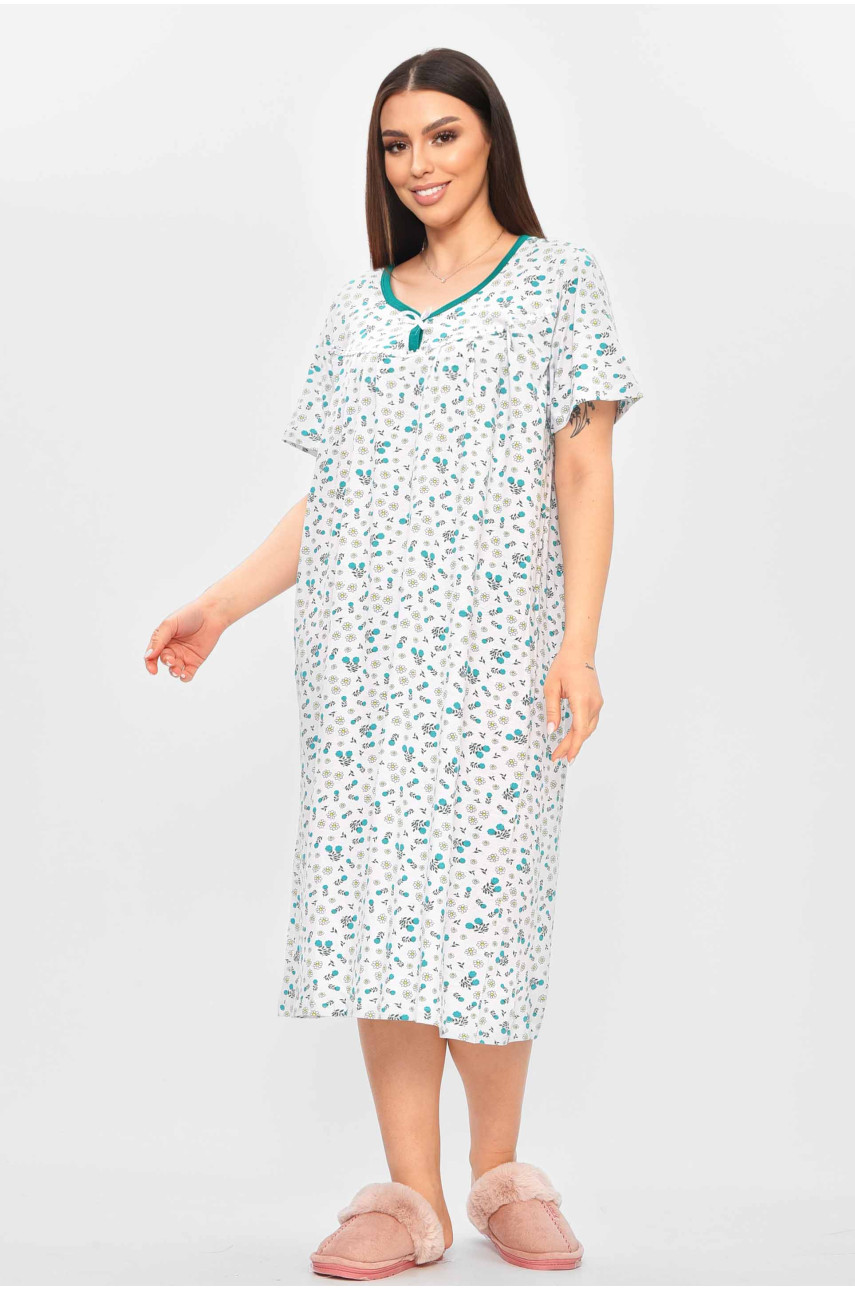 Нічна сорочка жіноча напівбатальна білого кольору з принтом 303 209643