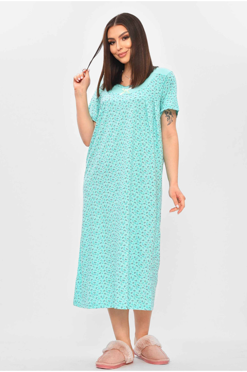 Нічна сорочка жіноча напівбатальна зеленого кольору з принтом 132 209644
