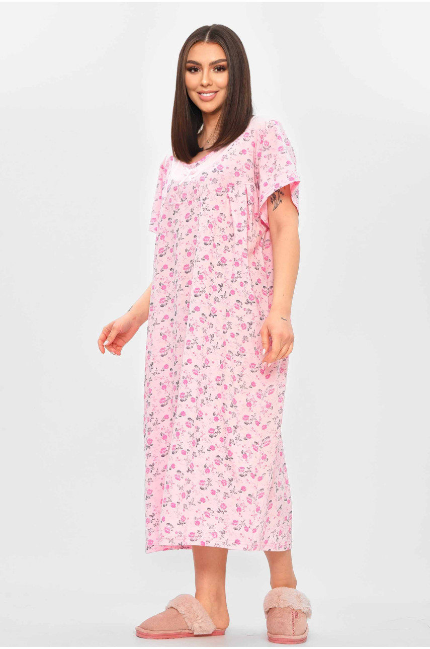 Нічна сорочка жіноча напівбатальна рожевого кольору з принтом 132 209646