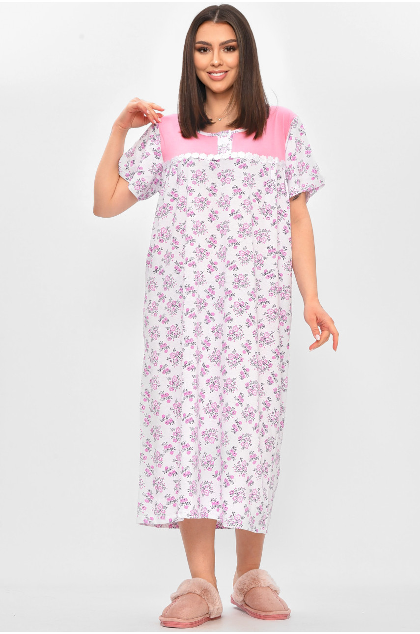 Нічна сорочка жіноча напівбатальна білого кольору з принтом 101 209647