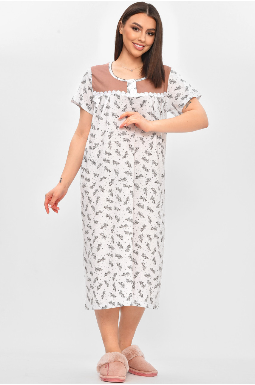 Нічна сорочка жіноча напівбатальна білого кольору з принтом 101 209648