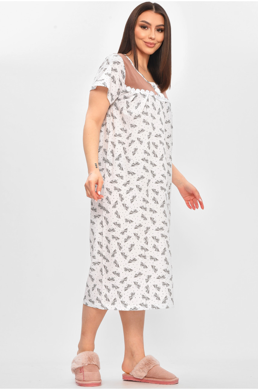 Нічна сорочка жіноча напівбатальна білого кольору з принтом 101 209648