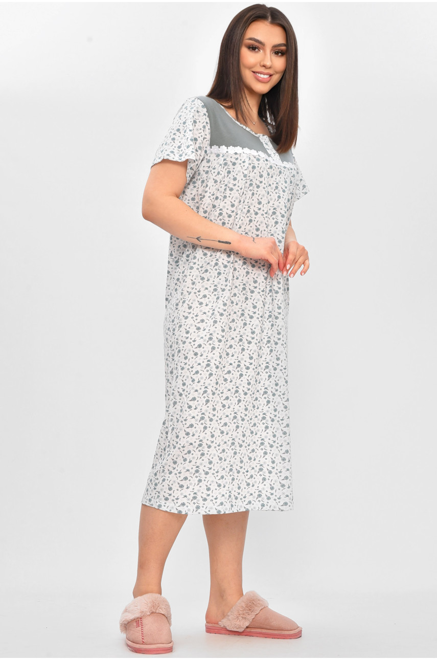 Нічна сорочка жіноча напівбатальна білого кольору з принтом 101 209650
