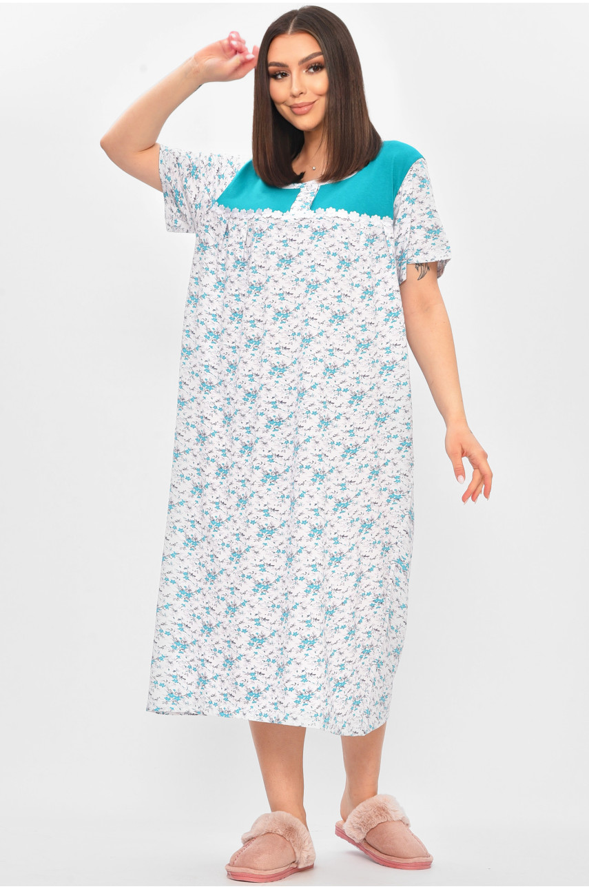 Нічна сорочка жіноча напівбатальна білого кольору з принтом 101 209651