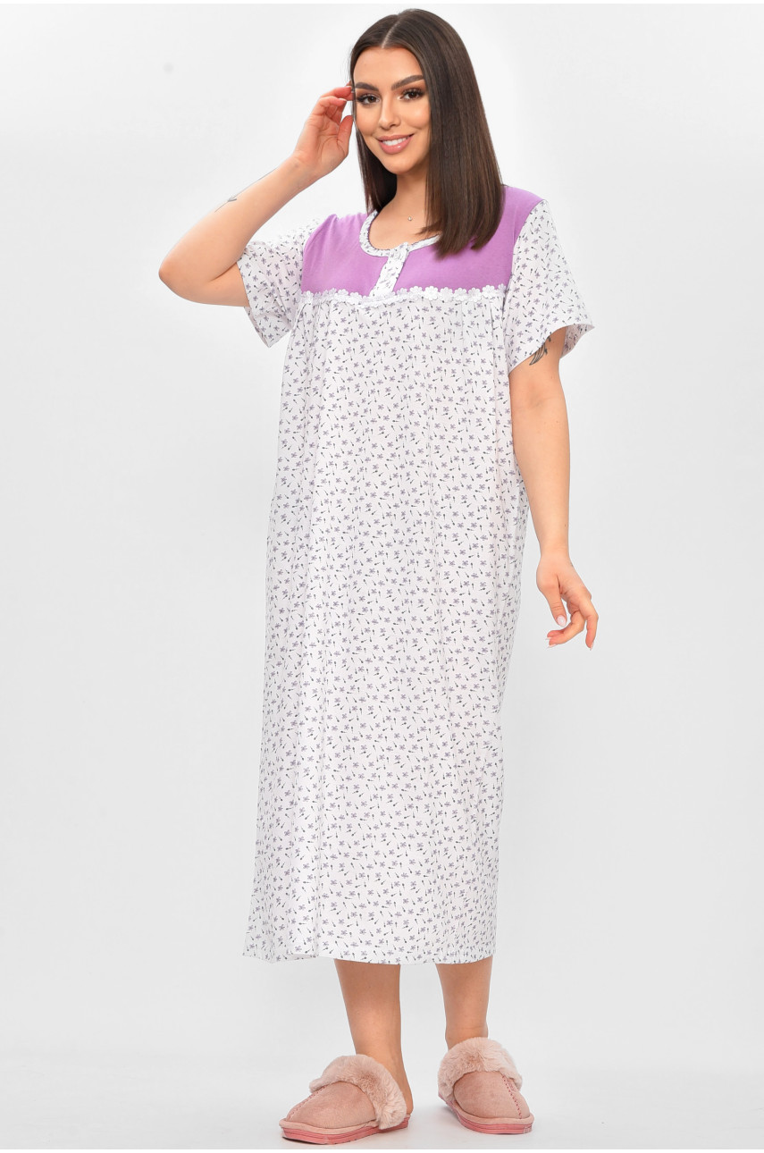 Нічна сорочка жіноча напівбатальна білого кольору з принтом 101 209652