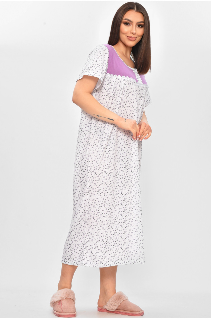 Нічна сорочка жіноча напівбатальна білого кольору з принтом 101 209652