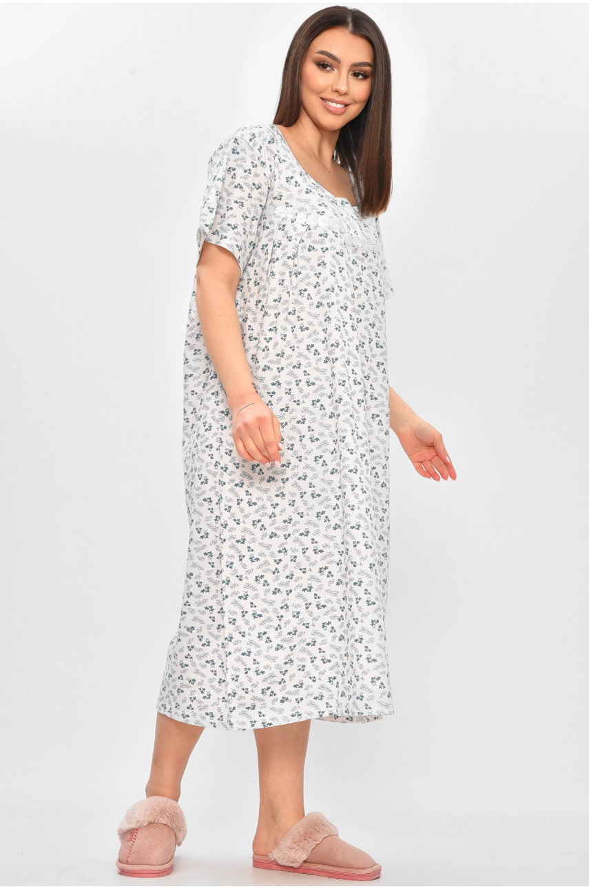 Нічна сорочка жіноча напівбатальна білого кольору з принтом 101 209653