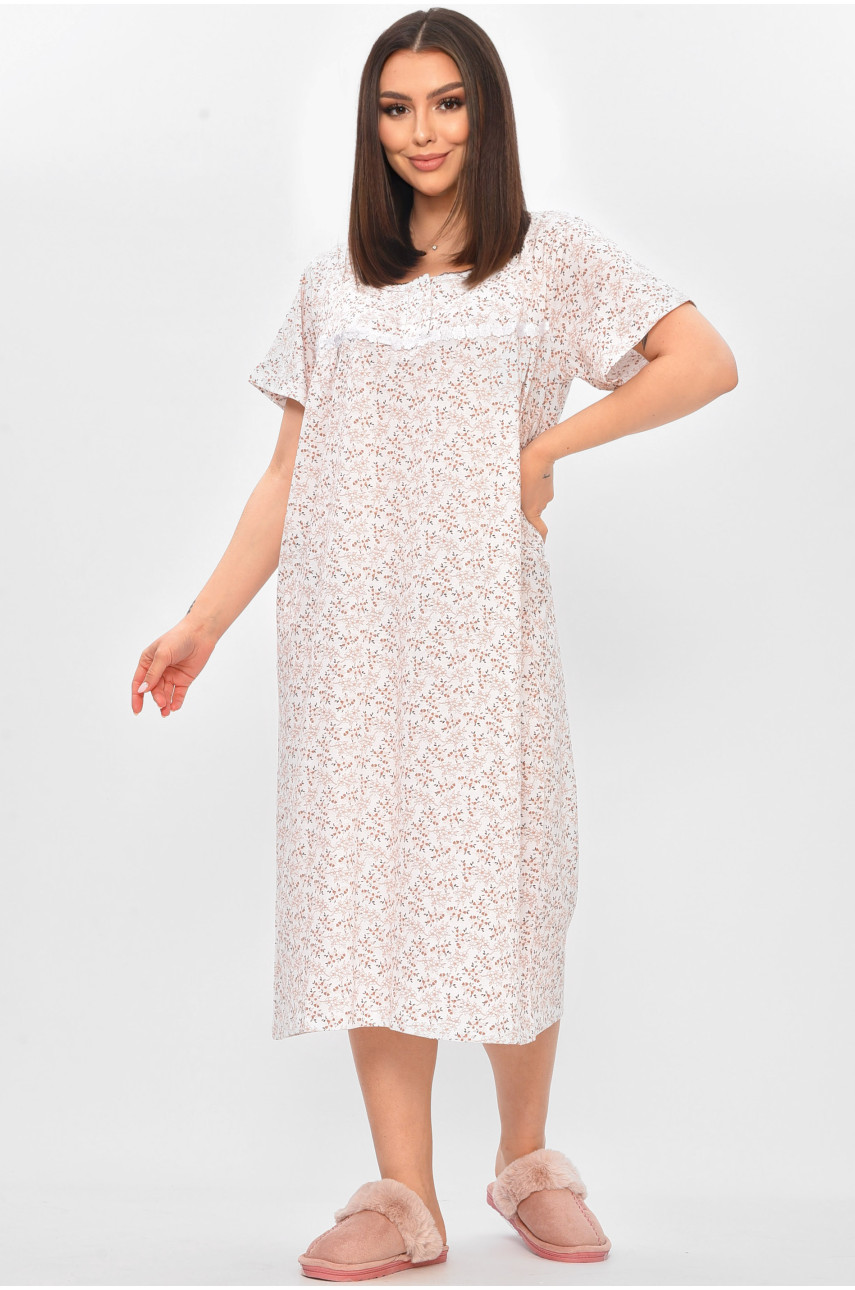 Нічна сорочка жіноча напівбатальна білого кольору з принтом 101 209654