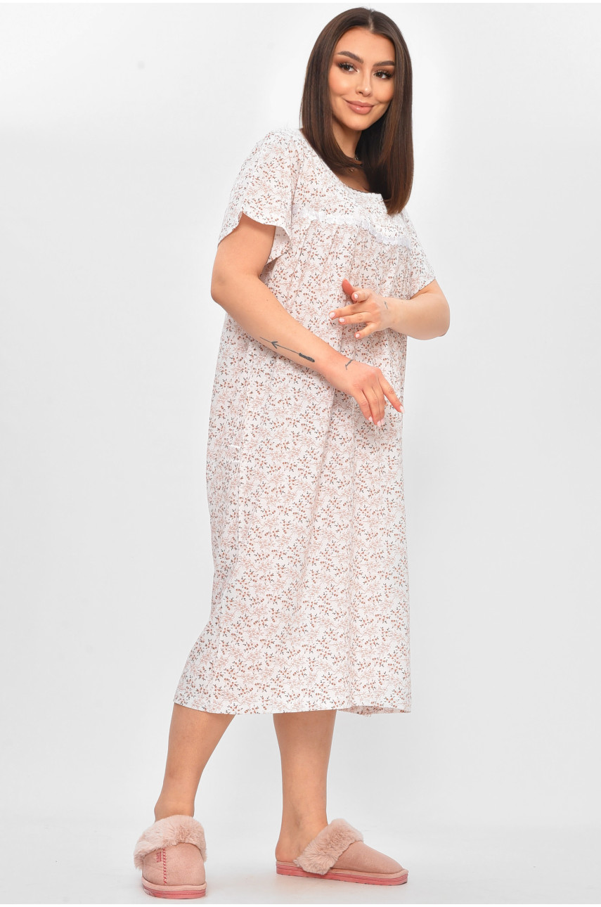 Нічна сорочка жіноча напівбатальна білого кольору з принтом 101 209654