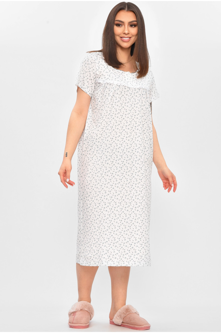 Нічна сорочка жіноча напівбатальна білого кольору з принтом 101 209655