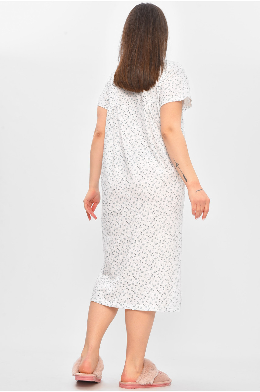 Нічна сорочка жіноча напівбатальна білого кольору з принтом 101 209655 Нічна сорочка жіноча напівбатальна білого кольору з принтом 101 209655