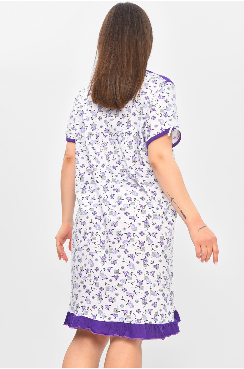 Нічна сорочка жіноча напівбатальна білого кольору з принтом 1017 209658 Нічна сорочка жіноча напівбатальна білого кольору з принтом 1017 209658