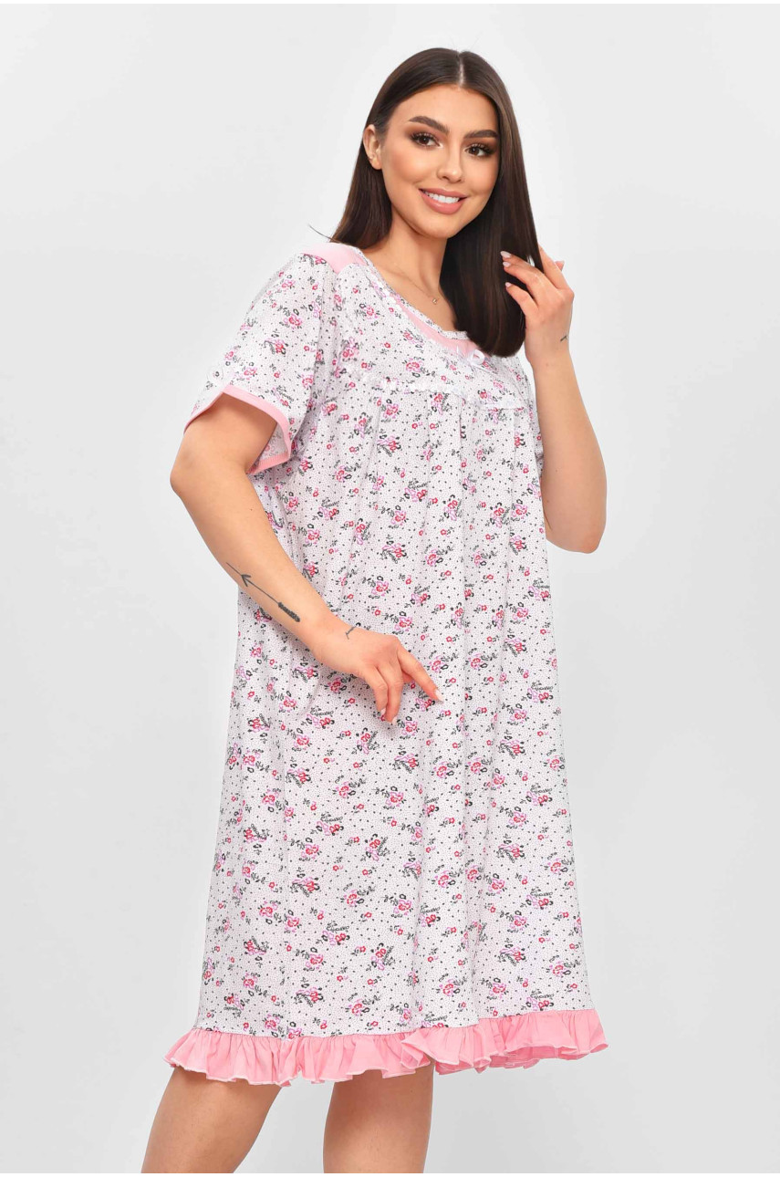 Нічна сорочка жіноча напівбатальна білого кольору з принтом 1017 209659