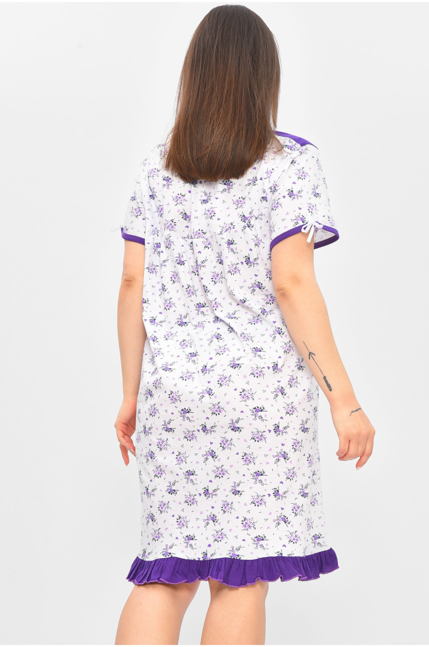 Нічна сорочка жіноча напівбатальна білого кольору з принтом 1017 209660 Нічна сорочка жіноча напівбатальна білого кольору з принтом 1017 209660