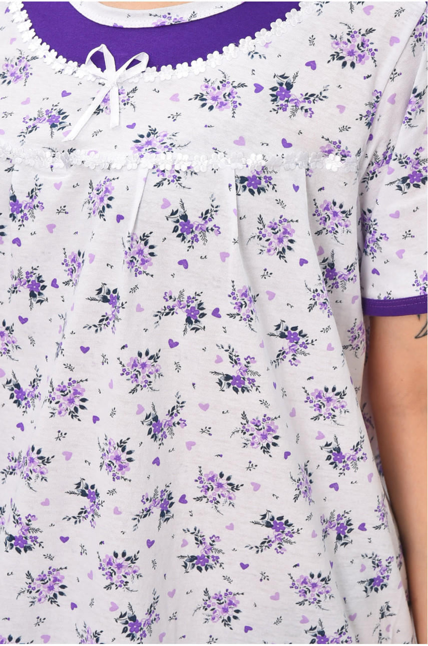 Нічна сорочка жіноча напівбатальна білого кольору з принтом 1017 209660 Нічна сорочка жіноча напівбатальна білого кольору з принтом 1017 209660