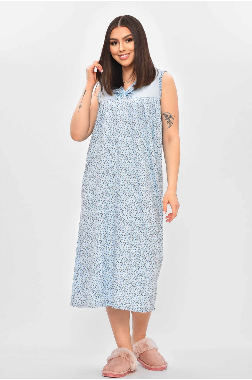 Нічна сорочка жіноча напівбатальна блакитного кольору з принтом 0103 209669