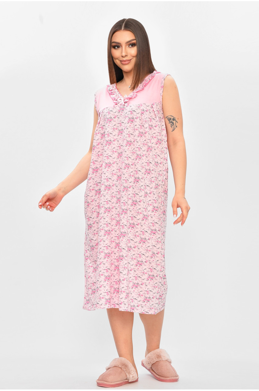 Нічна сорочка жіноча напівбатальна рожевого кольору з принтом 0103 209670