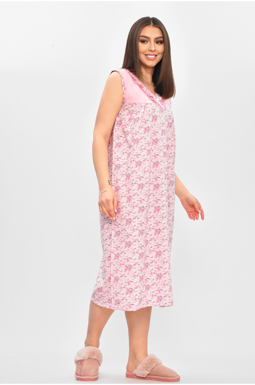 Нічна сорочка жіноча напівбатальна рожевого кольору з принтом 0103 209670