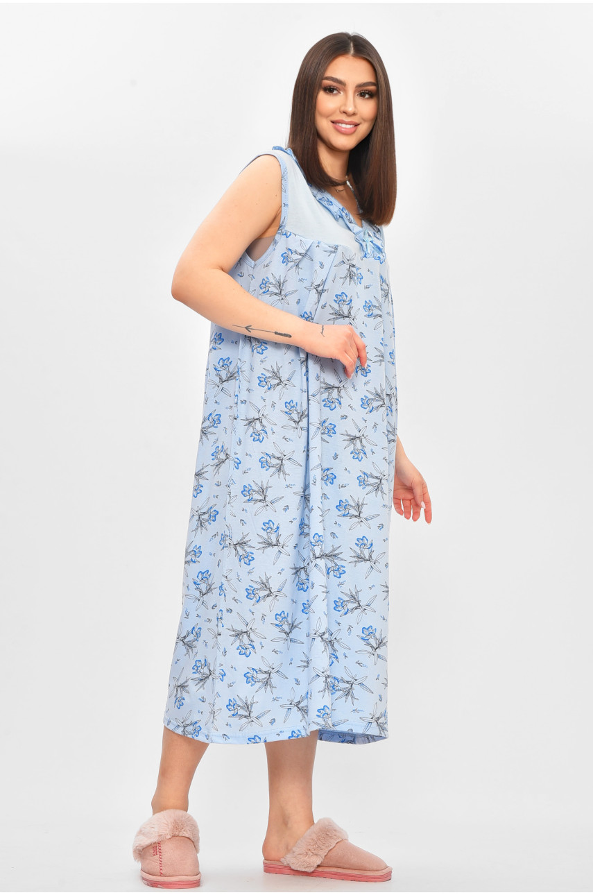 Нічна сорочка жіноча напівбатальна блакитного кольору з принтом 0103 209671